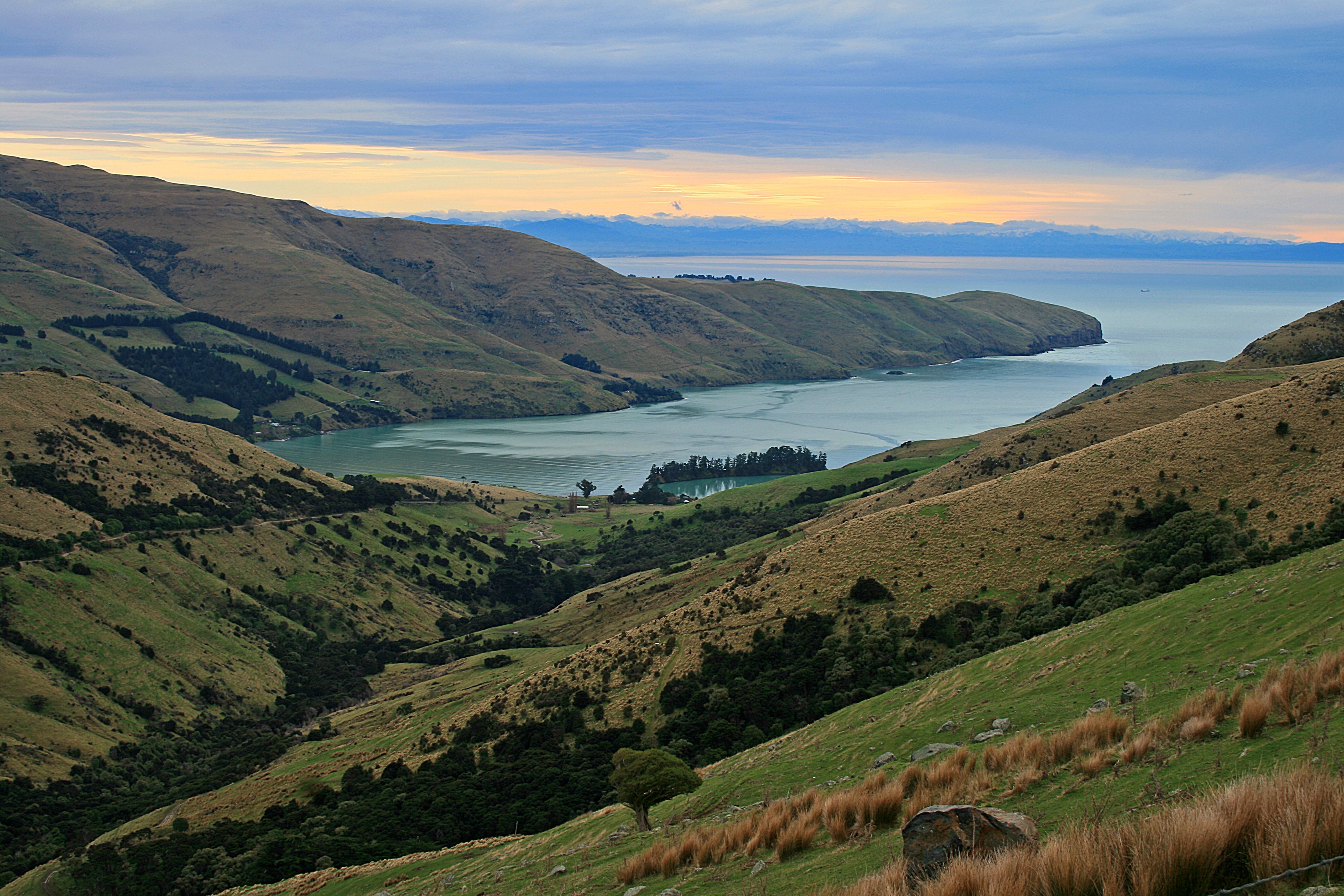 new, Zealand, Sea, Hills, Sunset Wallpaper