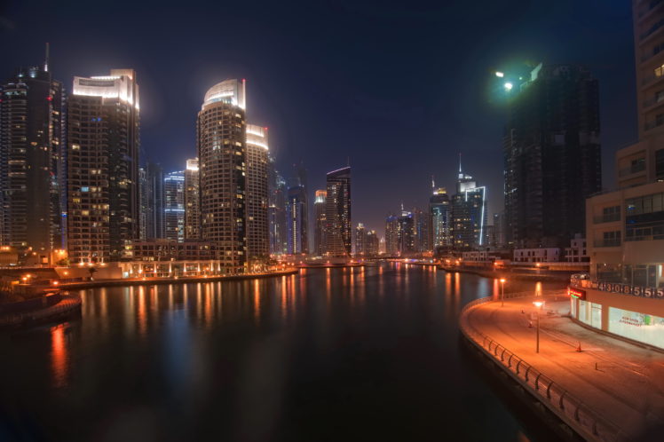 skyscrapers, Coast, Dubai, Arab, Emirates, Night, Cities HD Wallpaper Desktop Background