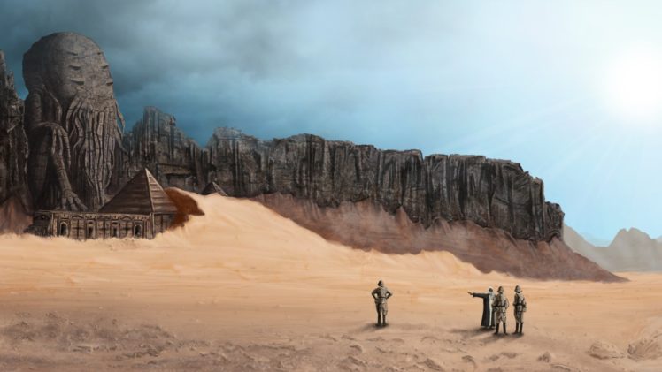 cthulhu, Desert, Drawing, Temple HD Wallpaper Desktop Background