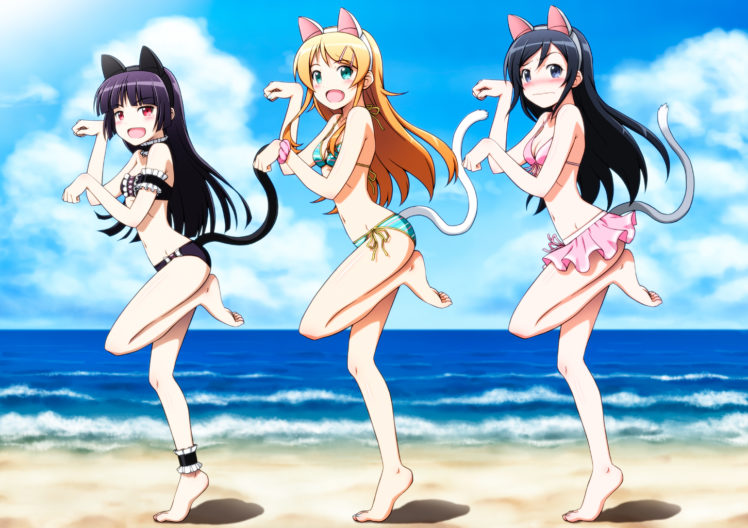 ore, No, Imouto, Ga, Konna, Ni, Kawaii, Wake, Ga, Nai, Animal, Ears, Aragaki, Ayase, Beach, Bikini, Black, Hair, Blonde, Hair, Blue, Eyes, Blush, Gokou, Ruri, Horiguchi, Hiroshi, Kousaka, Kirino, Red, Eyes, Swim HD Wallpaper Desktop Background