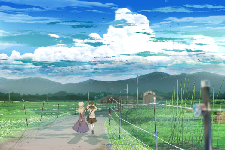 touhou, Girls, Clouds, Grass, Landscape, Maribel, Han, Scenic, Shinta, Sky, Touhou, Usami, Renko HD Wallpaper Desktop Background