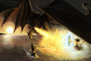 battle, Dragons, Fire, Fantasy, Dragon