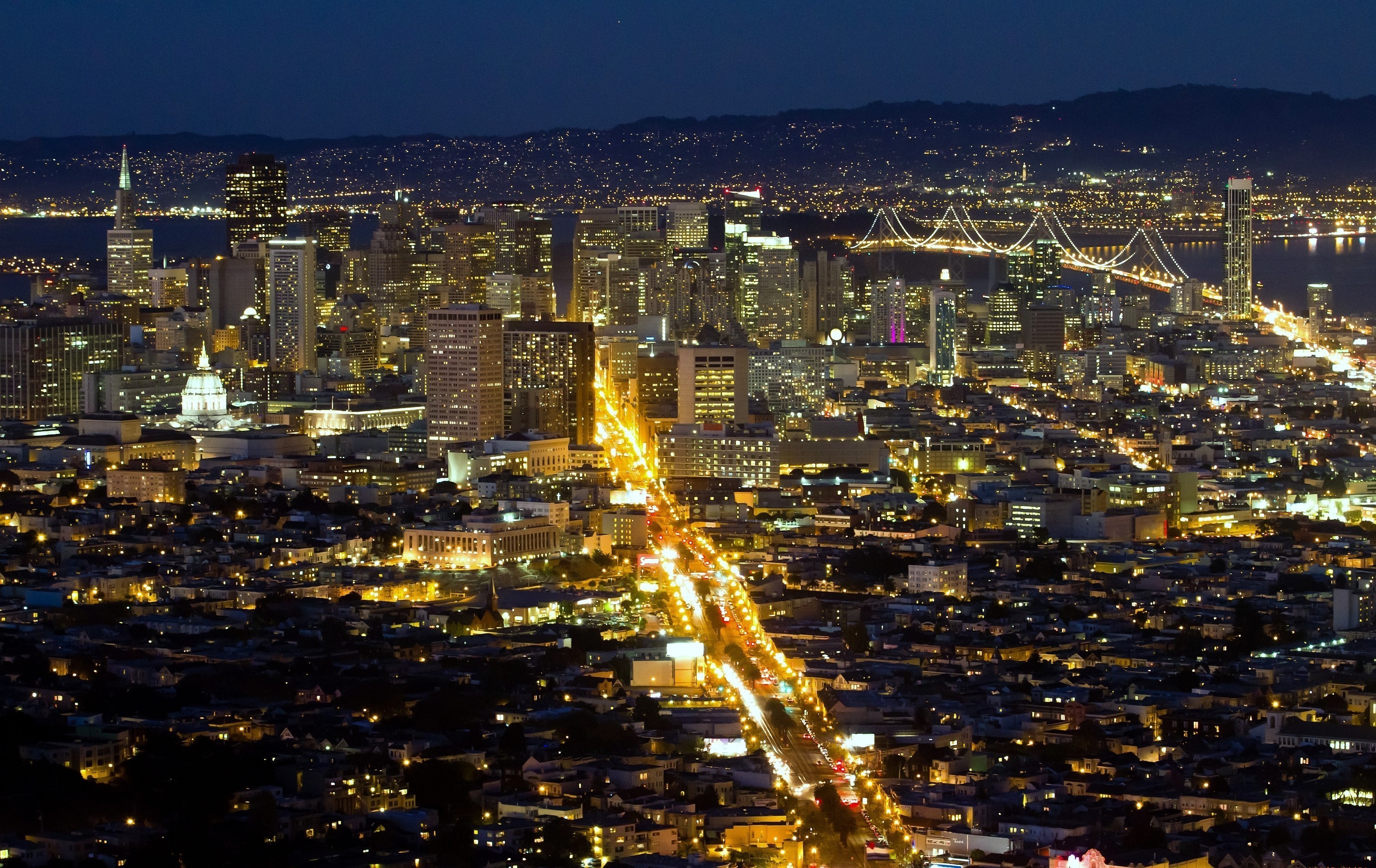 san, Francisco, Usa, City, Lights, Water, Bridge, Buildings, Streets Wallpaper
