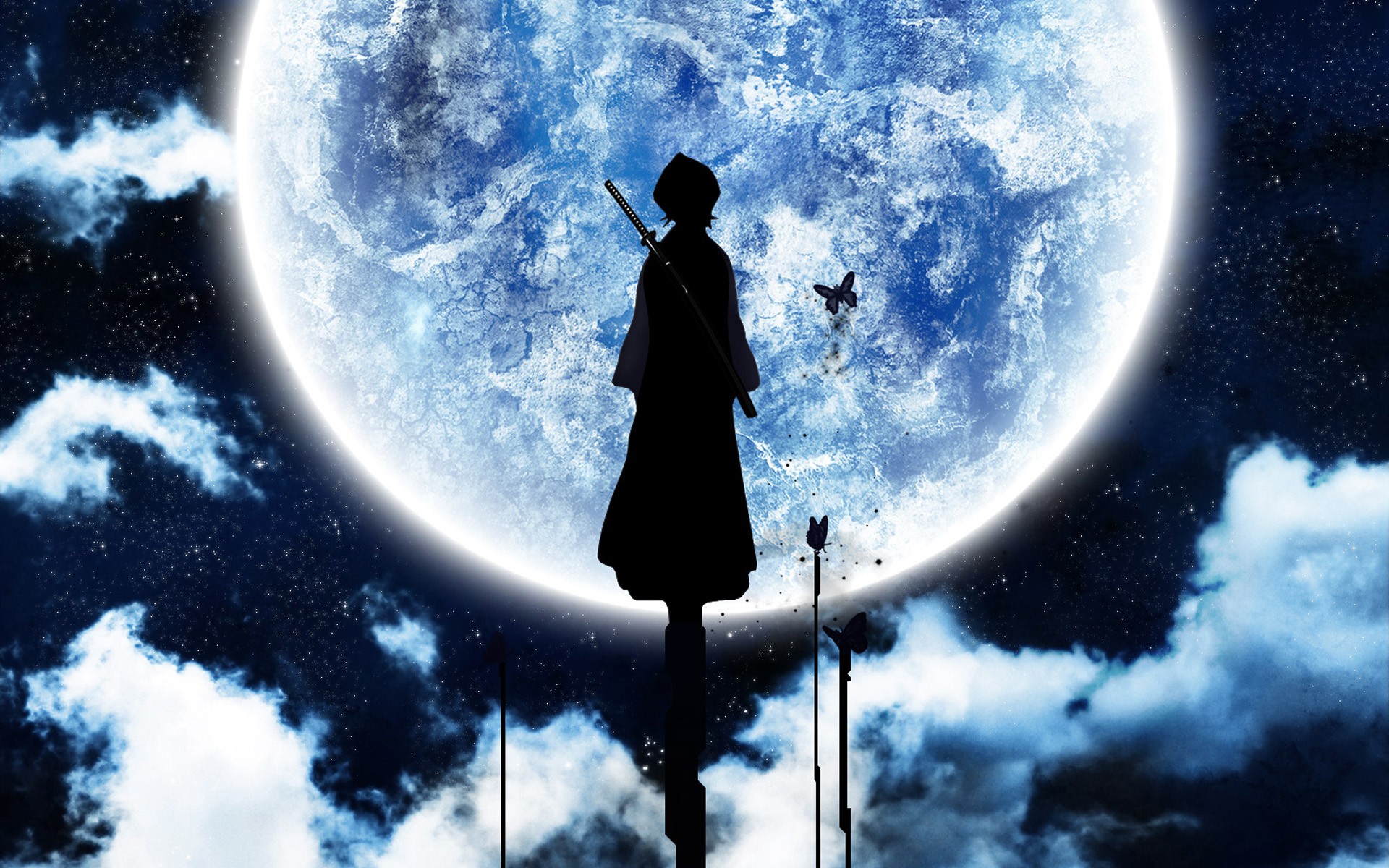 bleach, Moon, Silhouette, Kuchiki, Rukia Wallpaper