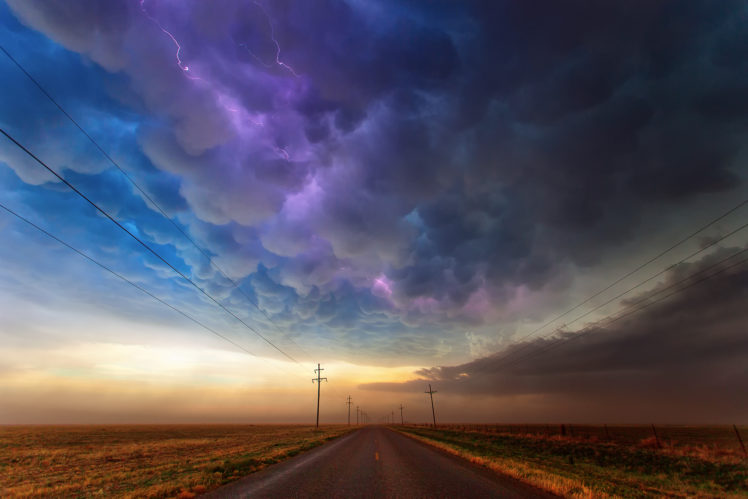 texas, Usa, Road, Storm, Clouds, Rain, Lightning, Sky HD Wallpaper Desktop Background
