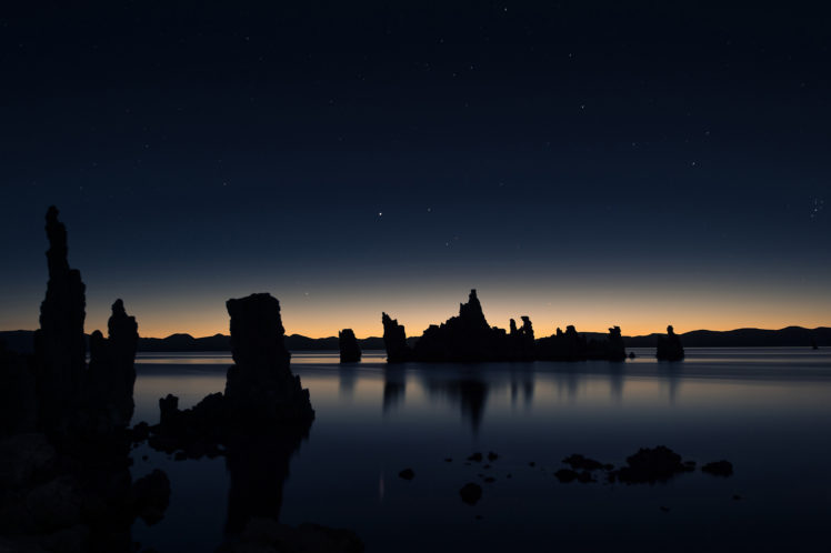 lake, Reflection, Mono, Lake, Sunrise, California, Stars HD Wallpaper Desktop Background