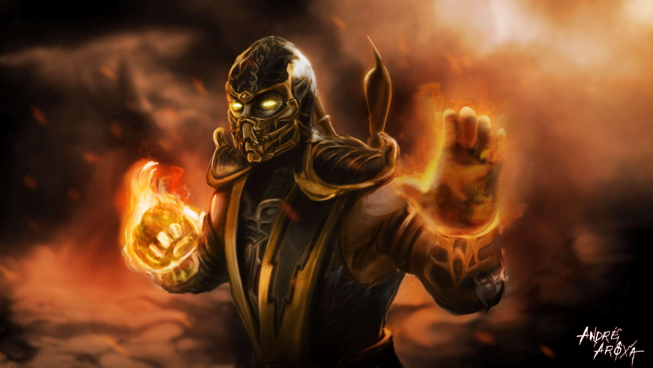 mortal, Kombat, Scorpion, Warrior, Fire, Magic, Warriors, Fantasy Wallpaper