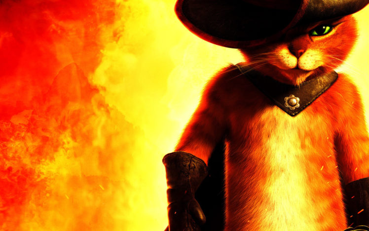 puss, In, Boots, Red, Hat, Fire, Cat, Cats, Fantasy, Movies HD Wallpaper Desktop Background