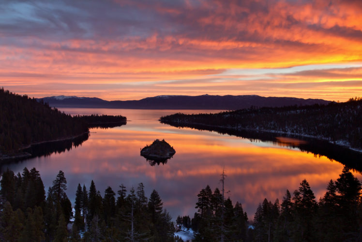 morning, Forest, Spring, Tahoe, Lake, Reflection, Sunrise, Sky, Clouds HD Wallpaper Desktop Background