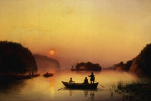 picture, Ivanov, Ferry, River, Walk, Boat, Fog, Painting, Sunset, Reflection, Mood