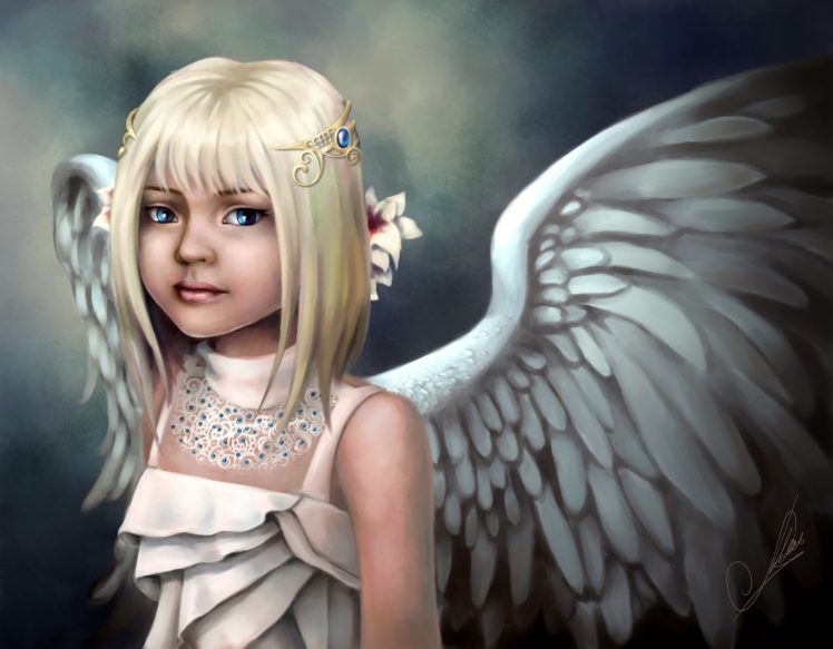 angels, Wings, Blonde, Girl, Little, Girls, Fantasy, Children, Angel, Child, Cute, Girl HD Wallpaper Desktop Background