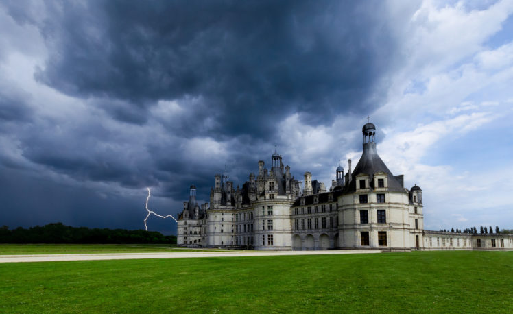 castle, Sky, France, Chateau, De, Chambord, Clouds, Lawn, Lightning, Storm, Sky, Clouds HD Wallpaper Desktop Background