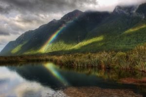 mountains, Clouds, Nature, Forest, Rainbows