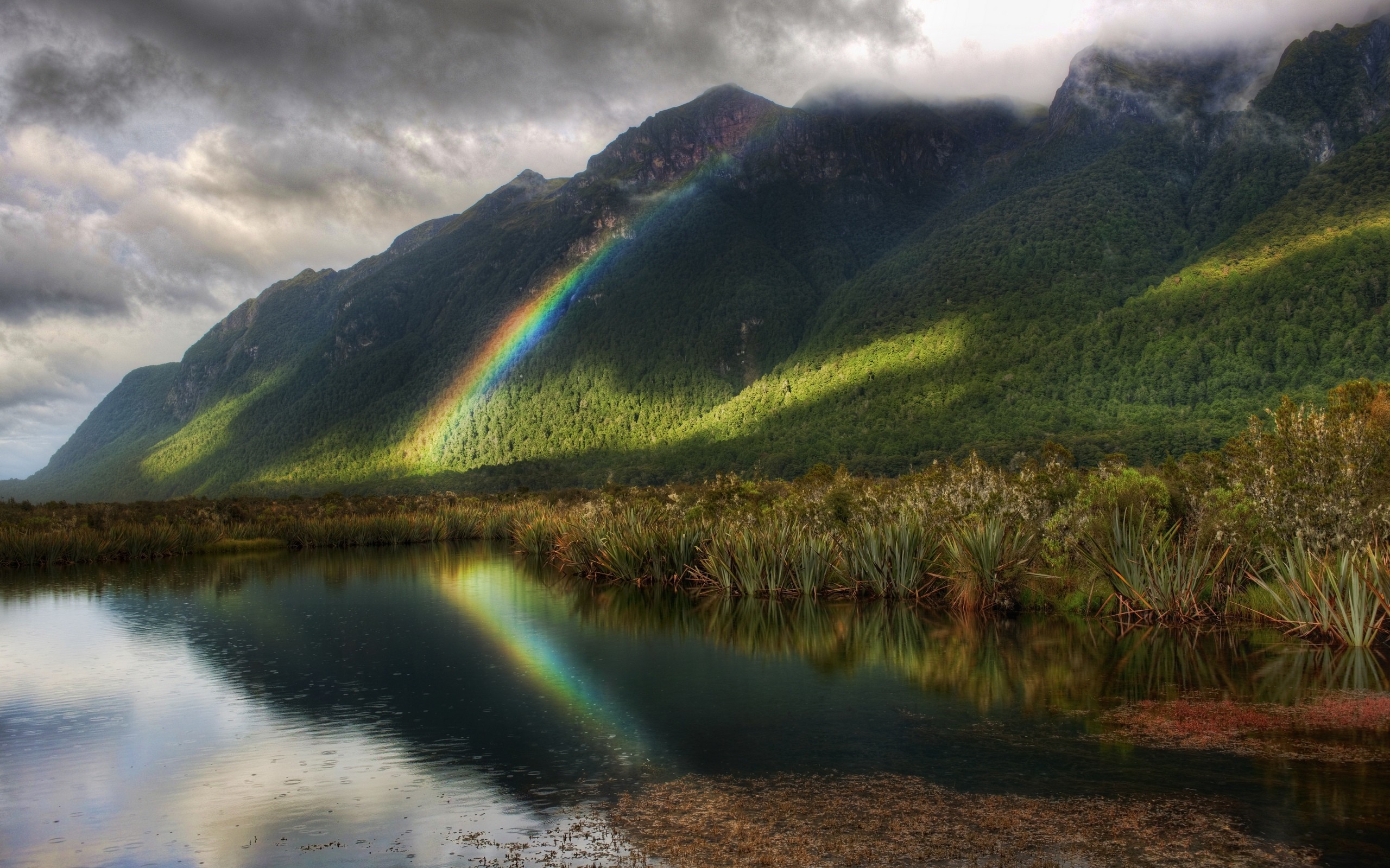 mountains, Clouds, Nature, Forest, Rainbows Wallpaper