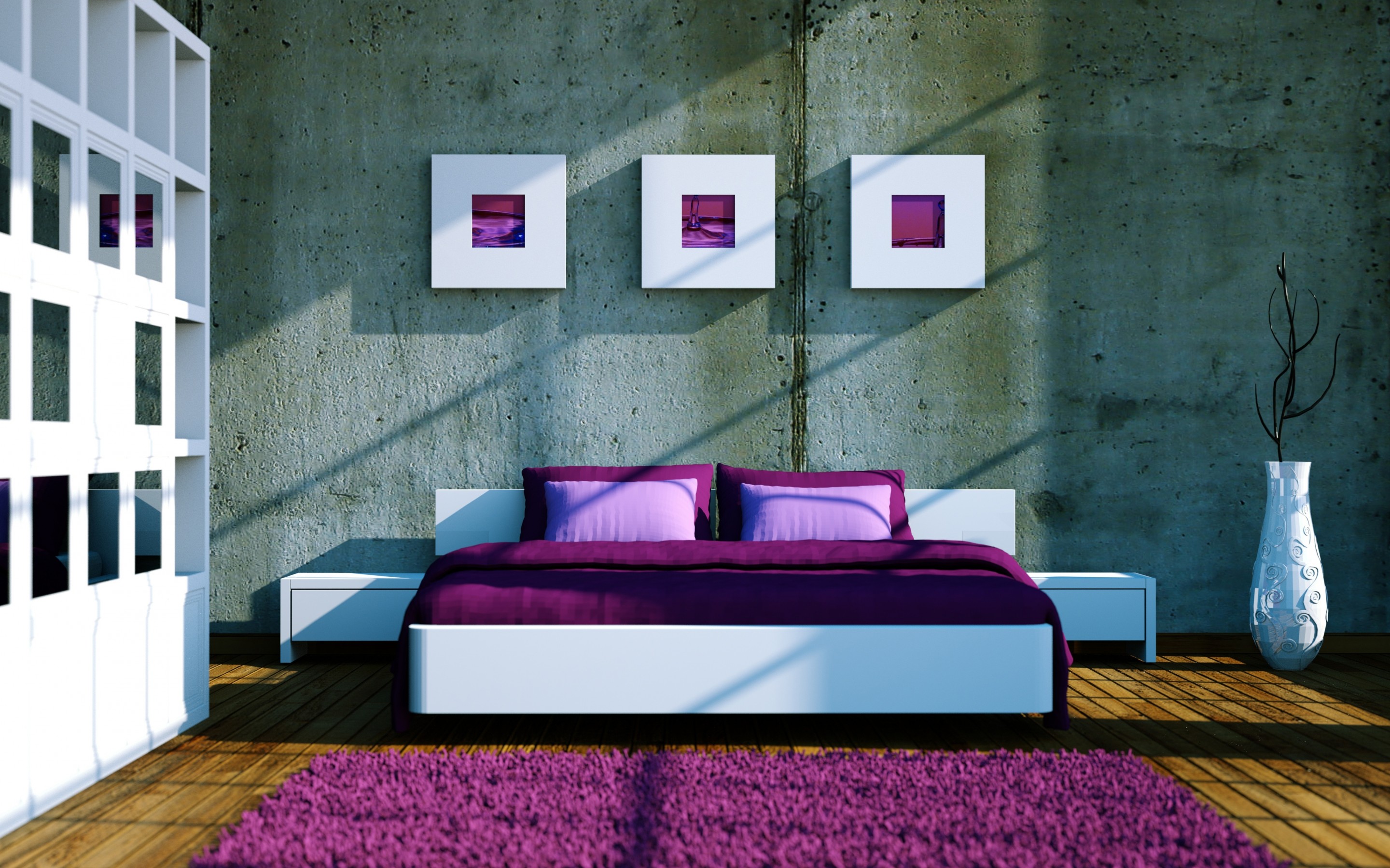 rug, Shelves, Bed, Pillow, Vase, Interior, Design Wallpaper