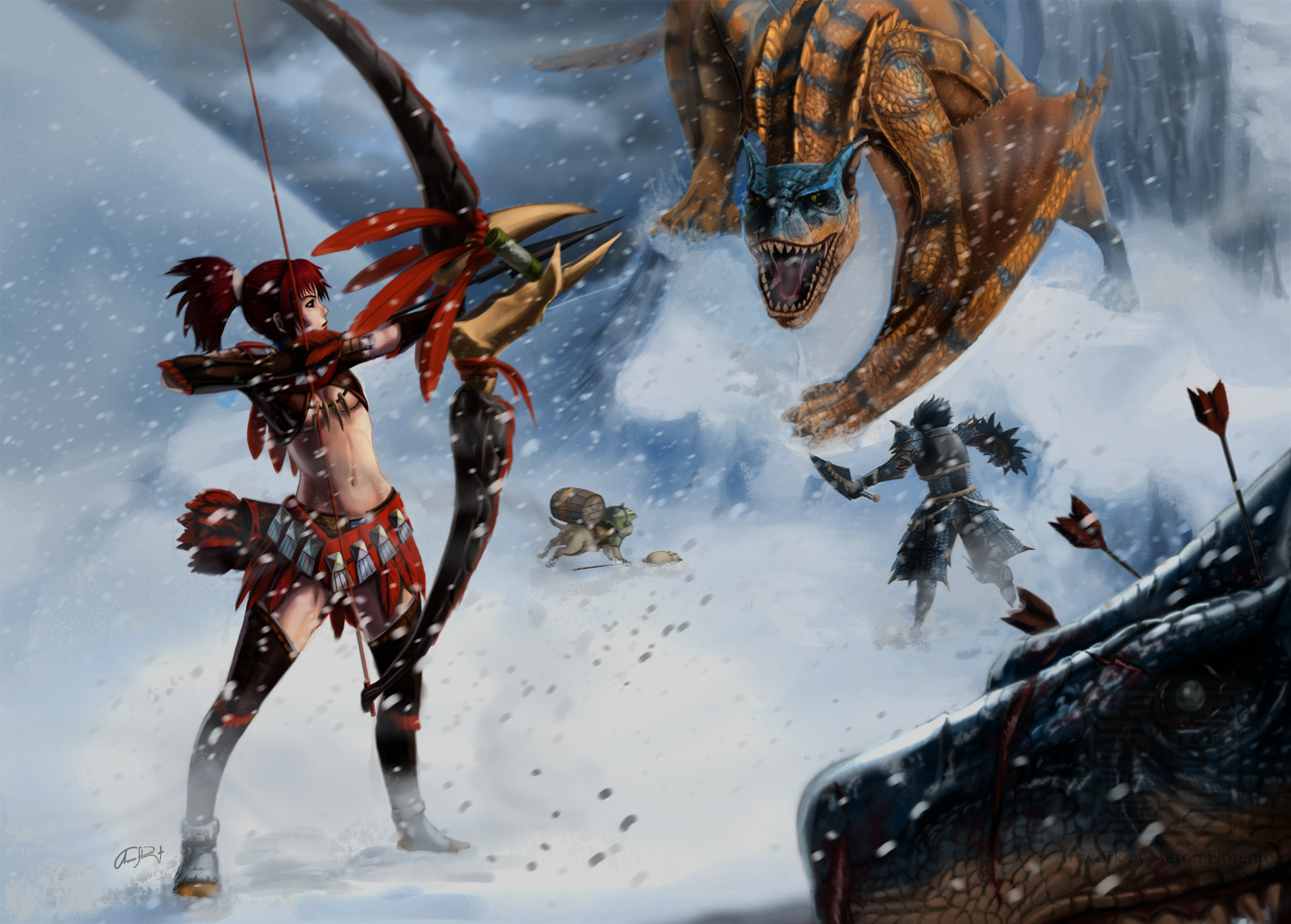 battles, Archers, Warriors, Snow, Fantasy, Girls, Warrior, Dragon, Dragons Wallpaper