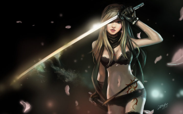 warriors, Sabre, Panties, Bra, Anime, Girls, Fantasy, Warrior, Sword, Swords, Katana HD Wallpaper Desktop Background