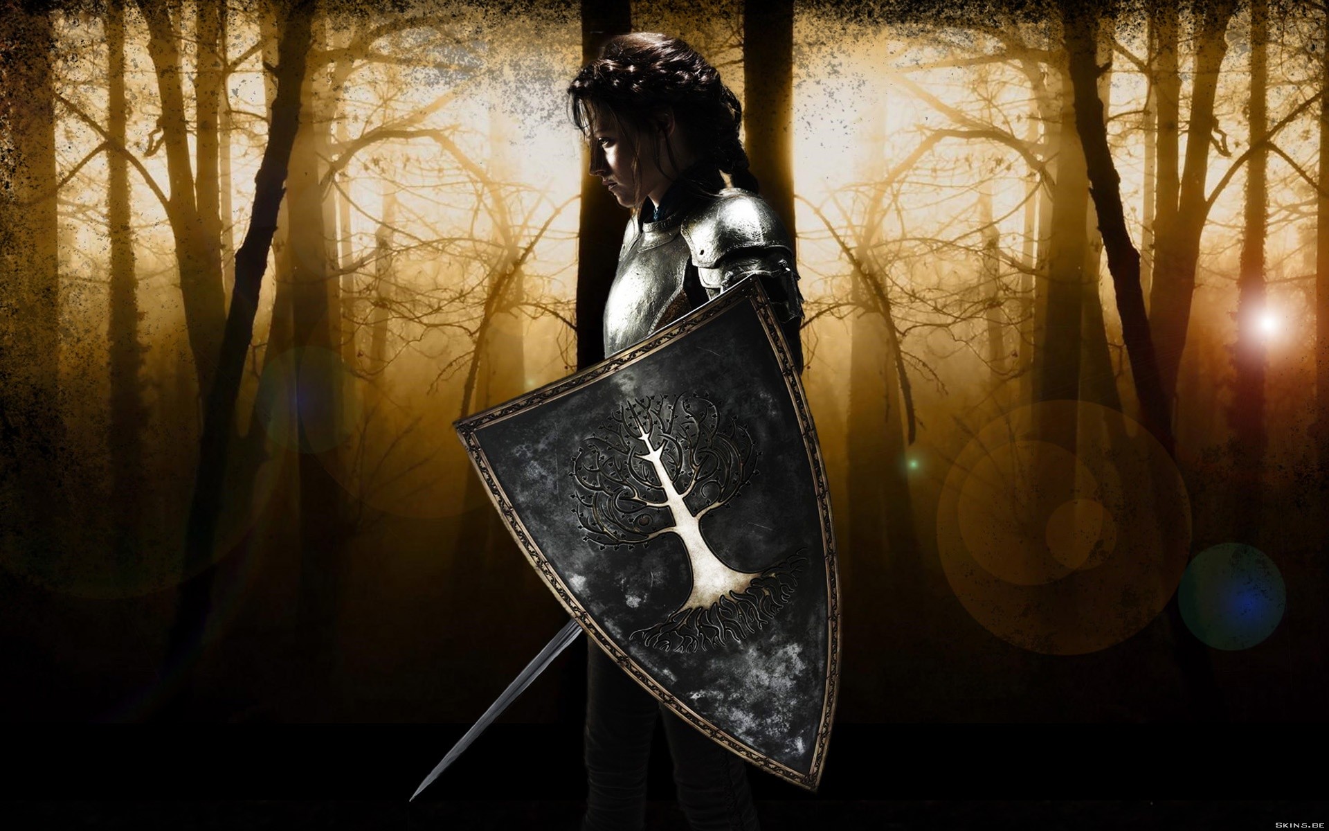 fantasy, Kristen, Stewart, Trees, Forest, Actress, Promotional, Armor, Shield, Braids, Swords, Snow, White, And, The, Huntsman Wallpaper