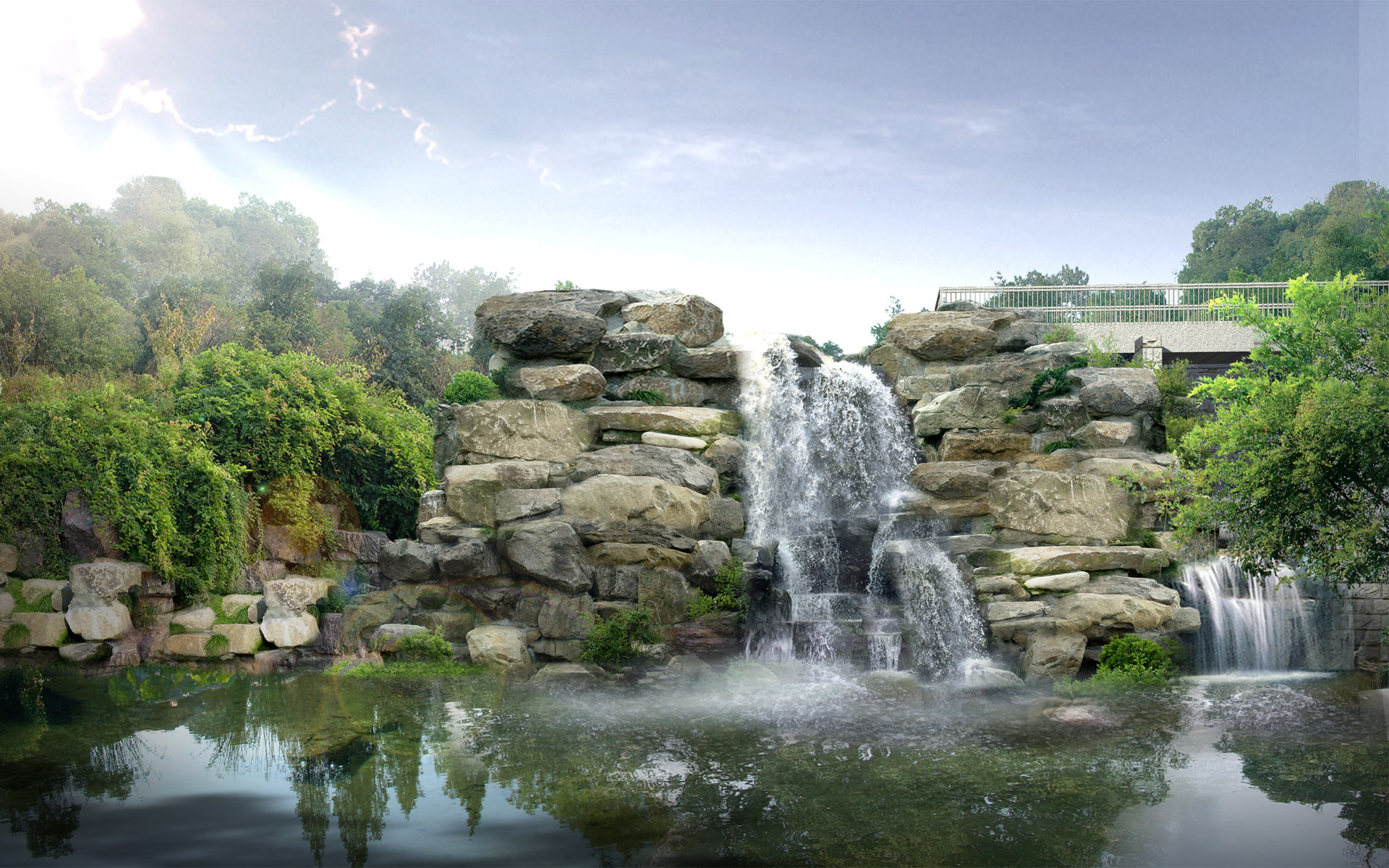 waterfalls, Japan, Digital Wallpaper