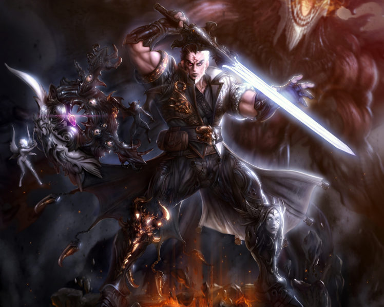 warrior, Angel, Demon, Crystal, Armor, Sword, Fire, Warriors HD Wallpaper Desktop Background