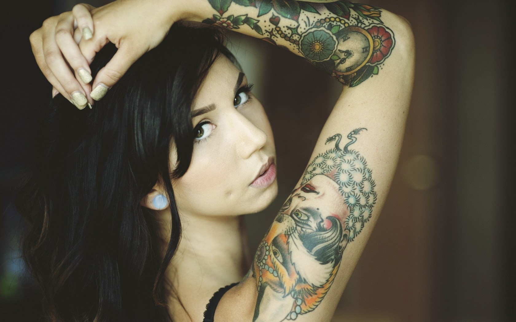 brunette, Tattoos, Tattoo Wallpaper