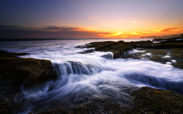 ocean, Sunset, Timelapse, Rock, Stone HD Wallpaper Desktop Background