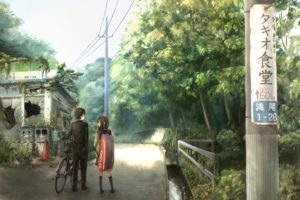 nature, Bicycles, Anime, Girls