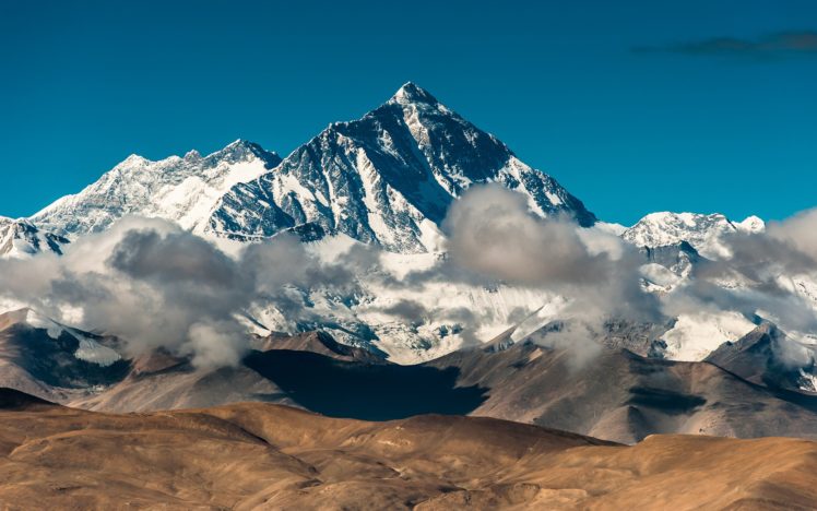 mountains, Snow, China, Rocks, Tibet, Mount, Everest, Blue, Skies HD Wallpaper Desktop Background