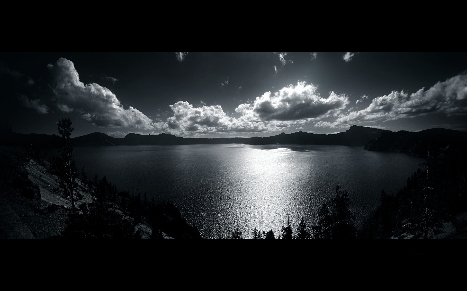 water, Clouds, Nature, Trees, Grayscale, Monochrome, Lakes Wallpaper