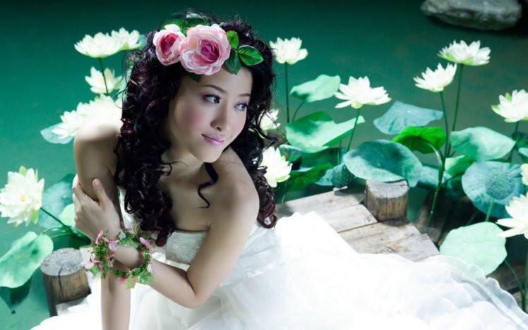 women, Water, Bride, Asians, Lotus, Flower, Flower, In, Hair HD Wallpaper Desktop Background