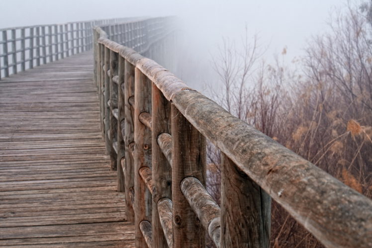 bridge, Close up, Railing, Fog HD Wallpaper Desktop Background