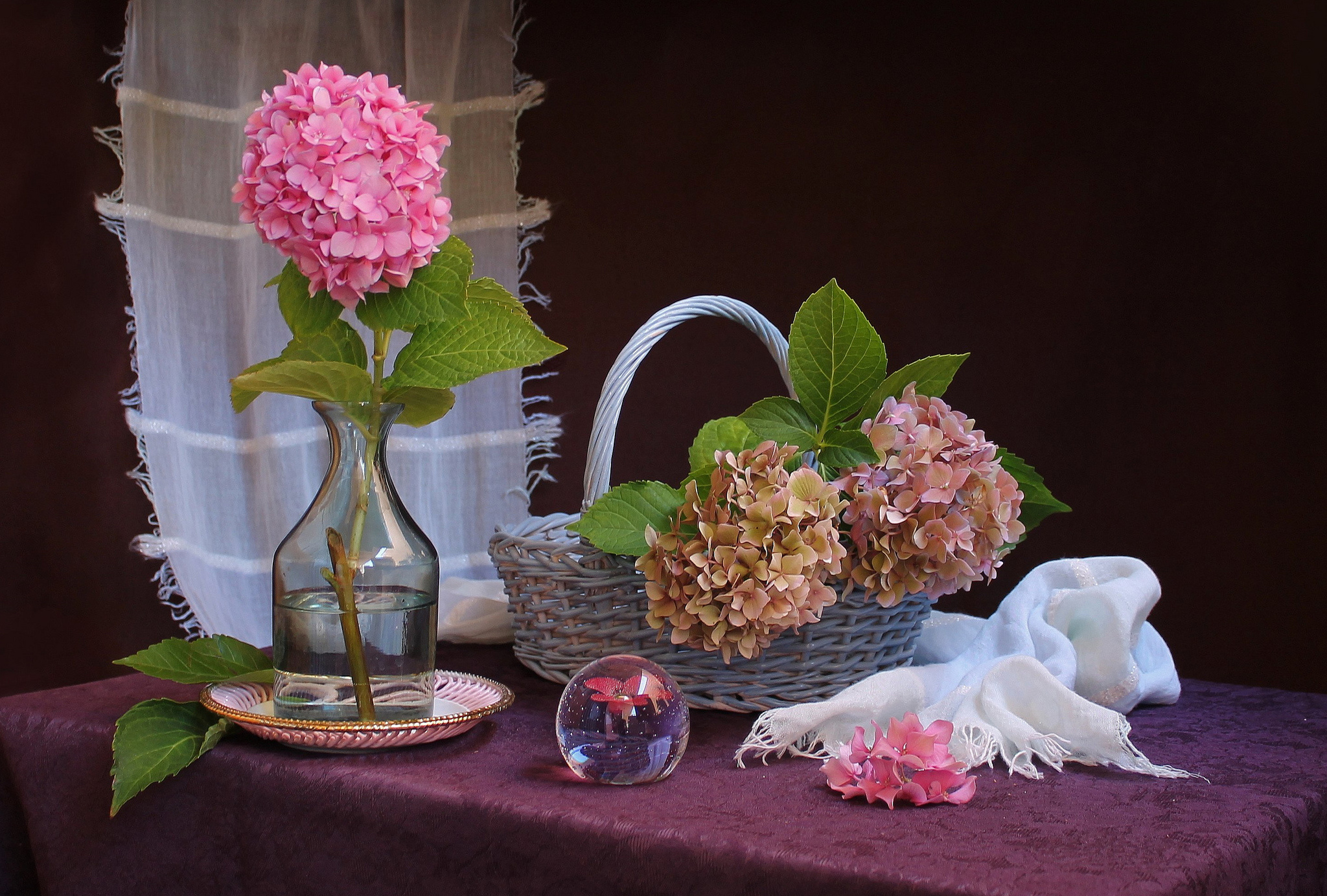 hydrangea, Basket, Still, Life Wallpaper