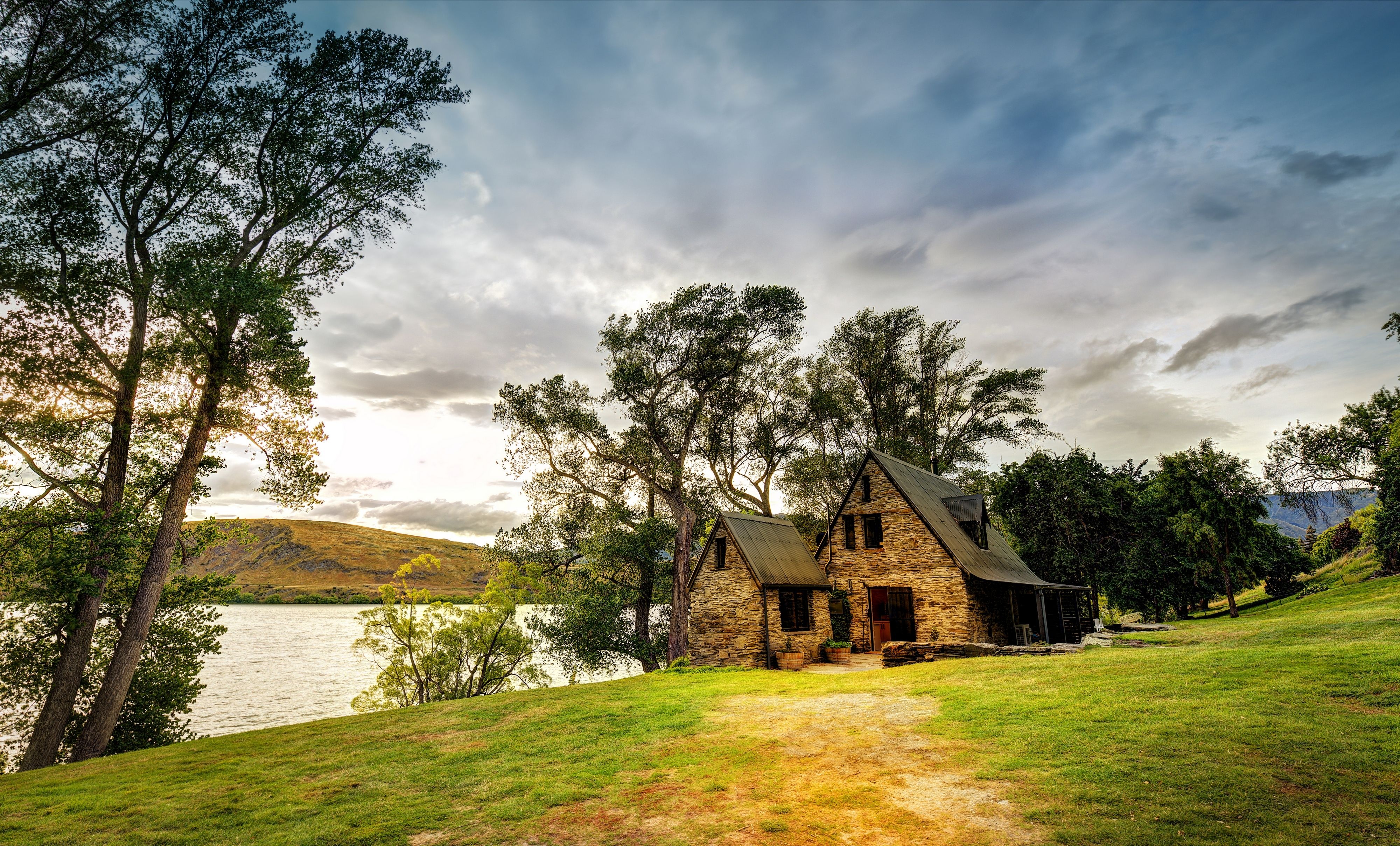 new, Zealand, House, Lake, Trees, Landscape Wallpaper