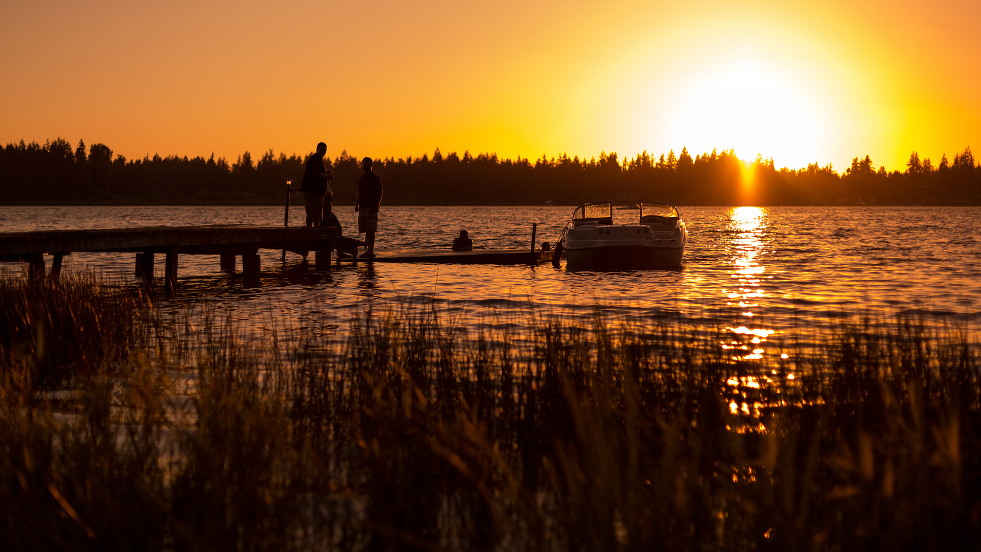 dock, Sunset, Sunlight, Lake, Boat, Mood Wallpaper