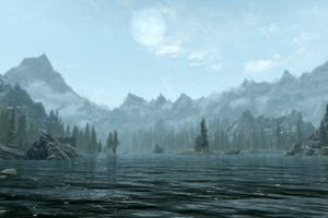 skyrim, Elder, Scrolls, Landscape, Mountains, Lake