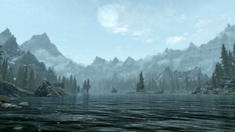 skyrim, Elder, Scrolls, Landscape, Mountains, Lake HD Wallpaper Desktop Background