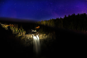waterfall, Night, Stars, Trees