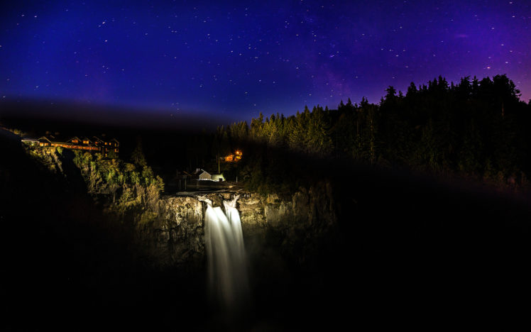 waterfall, Night, Stars, Trees HD Wallpaper Desktop Background