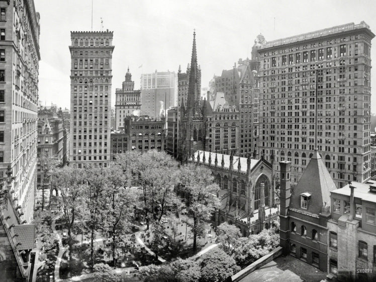 new, York, Buildings, Skyscrapers, B w, Trees, Cemetery, Vintage HD Wallpaper Desktop Background