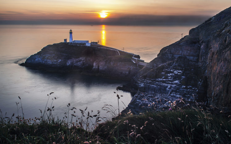 sunset, Coast, Ocean, Lighthouse HD Wallpaper Desktop Background