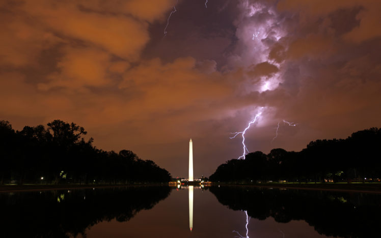 washington, Dc, Lightning, Night, Clouds, Storm, Washington, Monument, Reflection HD Wallpaper Desktop Background