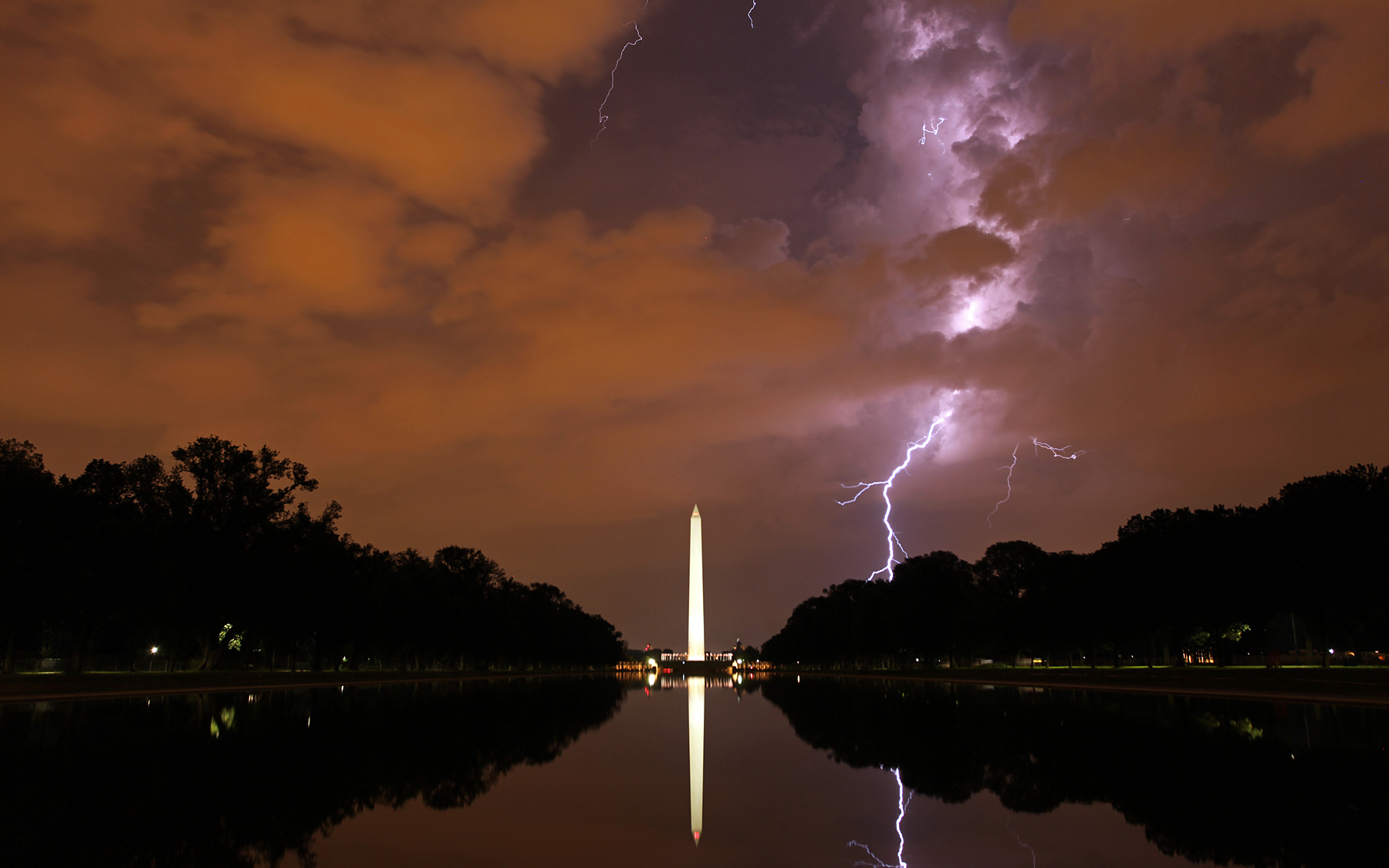 washington, Dc, Lightning, Night, Clouds, Storm, Washington, Monument, Reflection Wallpaper