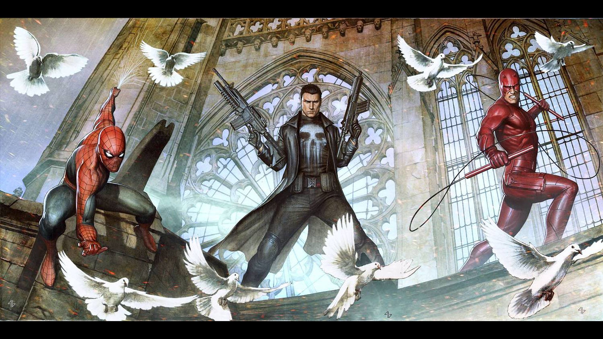 spider man, Punisherdaredevil, Pigeon, Bird, Spiderman, Spider, Superhero Wallpaper