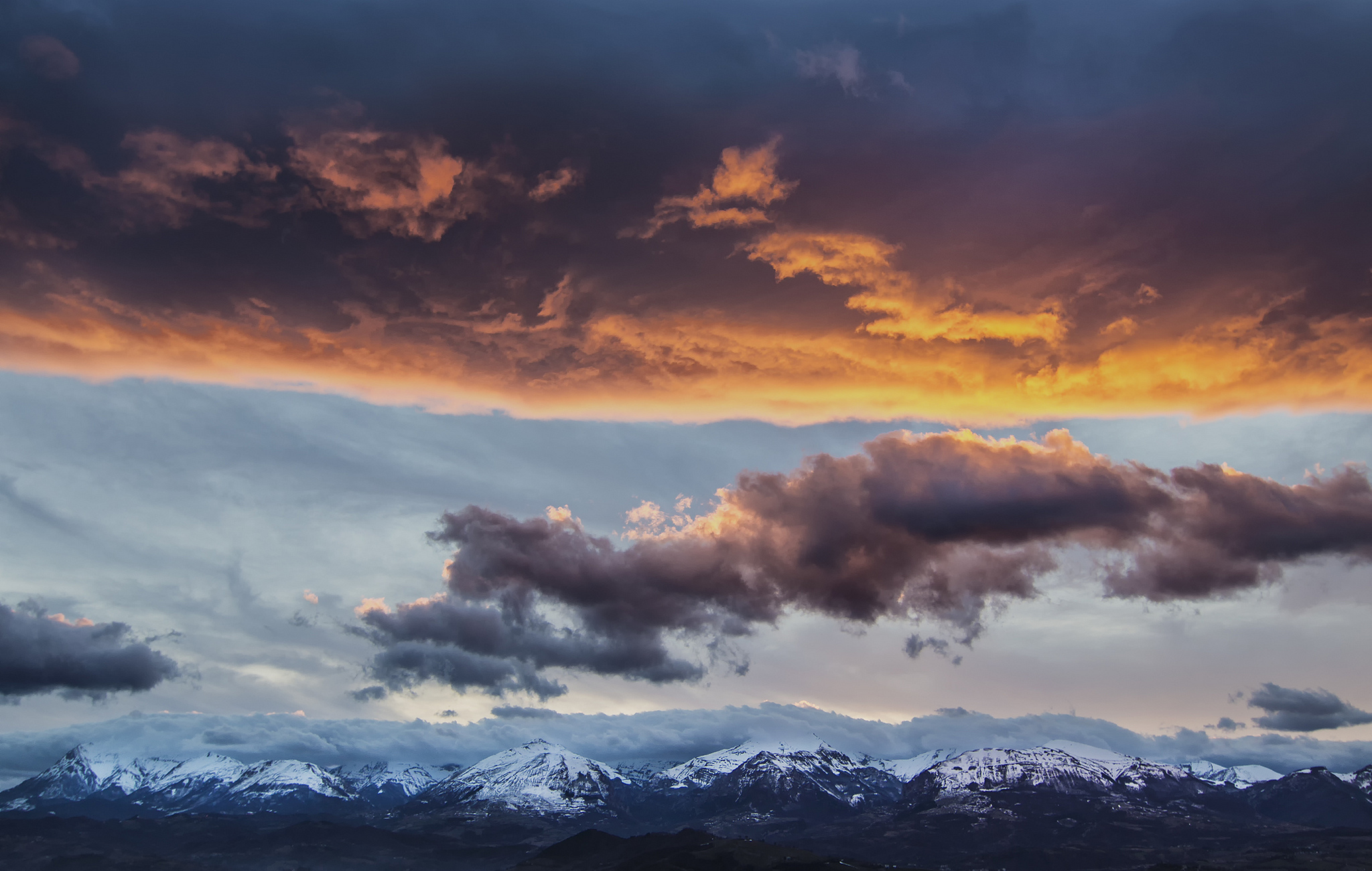 mountain, Peaks, Snow, Mist, Night, Sky, Clouds, Landscape Wallpaper