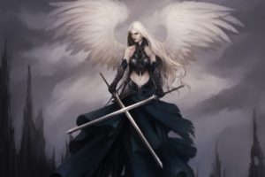 angel, Warrior, Sword, Wings, Armor, Fantasy, Girl, Gothic, Goth