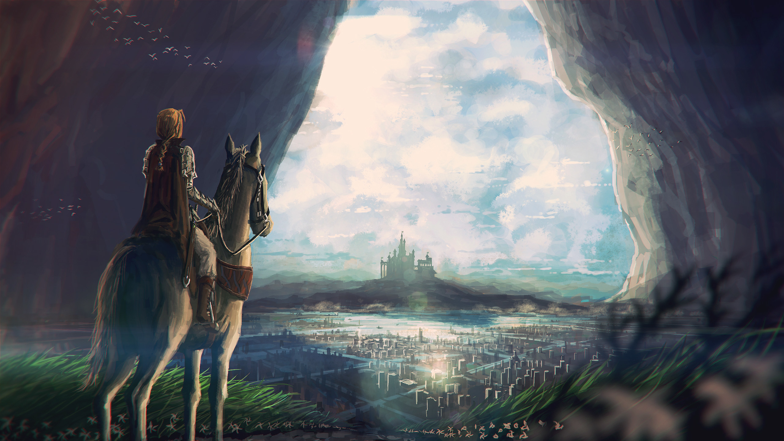 fantastic, World, Horses, Traveler, Adventure, Castle, City, Horse, Girl, Redhead Wallpaper