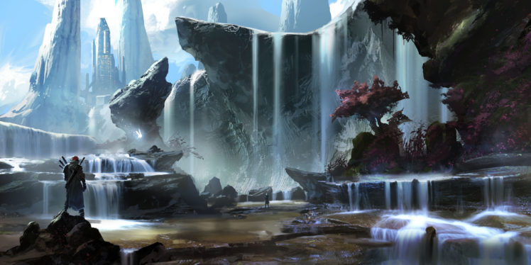 fantastic, World, Waterfall, Landscape, Mountains, River, Warrior HD Wallpaper Desktop Background