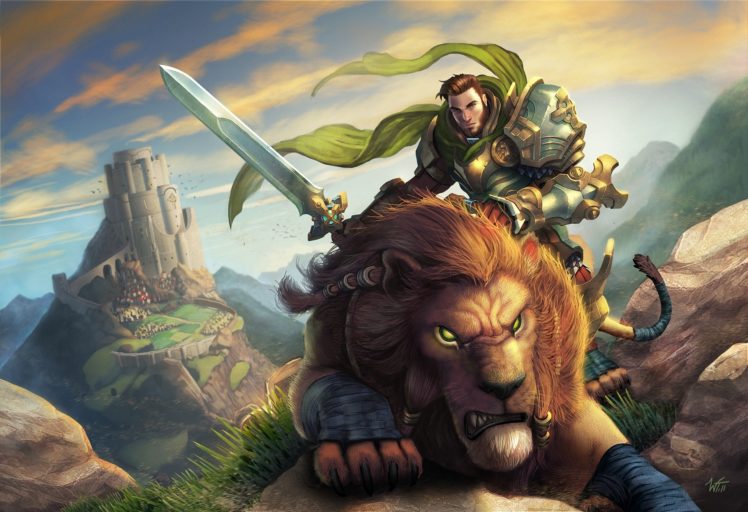 world, Of, Warcraft, Wowcats, Lions, Warrior, Men, Armor, Sword, Castle, Fantasy HD Wallpaper Desktop Background
