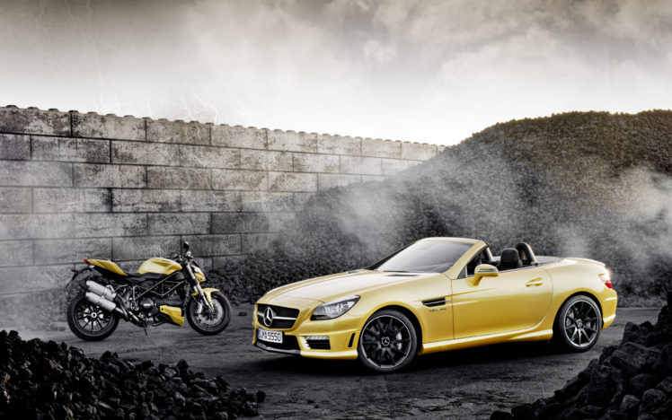 2012, Mercedes, Benz, Slk, 55, Amg, Ducati, Streetfighter, 848, Superbike, Supercar, Motorbike HD Wallpaper Desktop Background