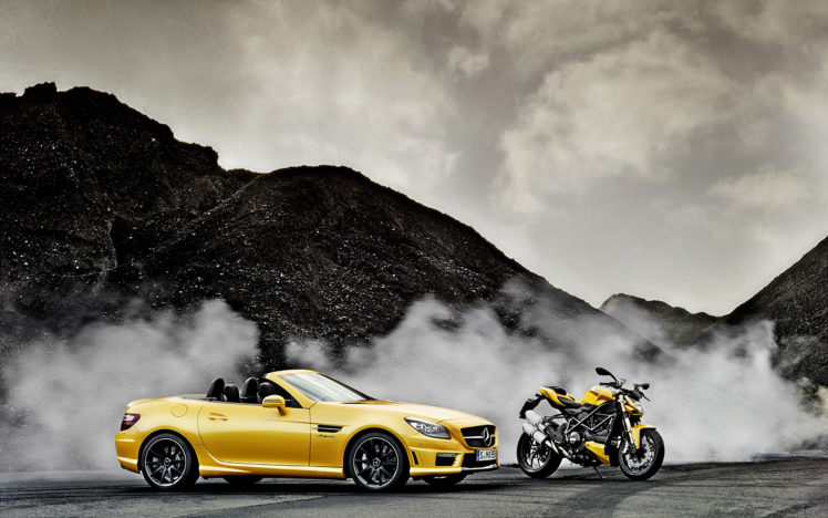 2012, Mercedes, Benz, Slk, 55, Amg, Ducati, Streetfighter, 848, Superbike, Supercar, Motorbike HD Wallpaper Desktop Background